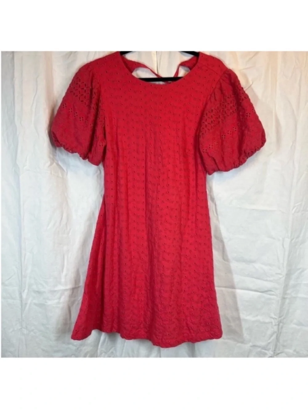 Free people Apricot Rose Eyelet Puff Sleeve Open Back Mini Dress Red